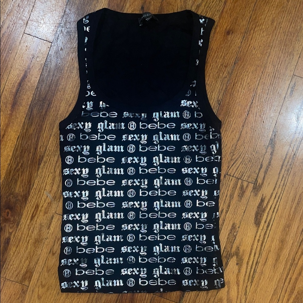 Bebe Black and White Graphic Tank Top